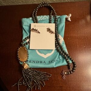 Kendra Scott Gray Beaded Tassel necklace and earrings